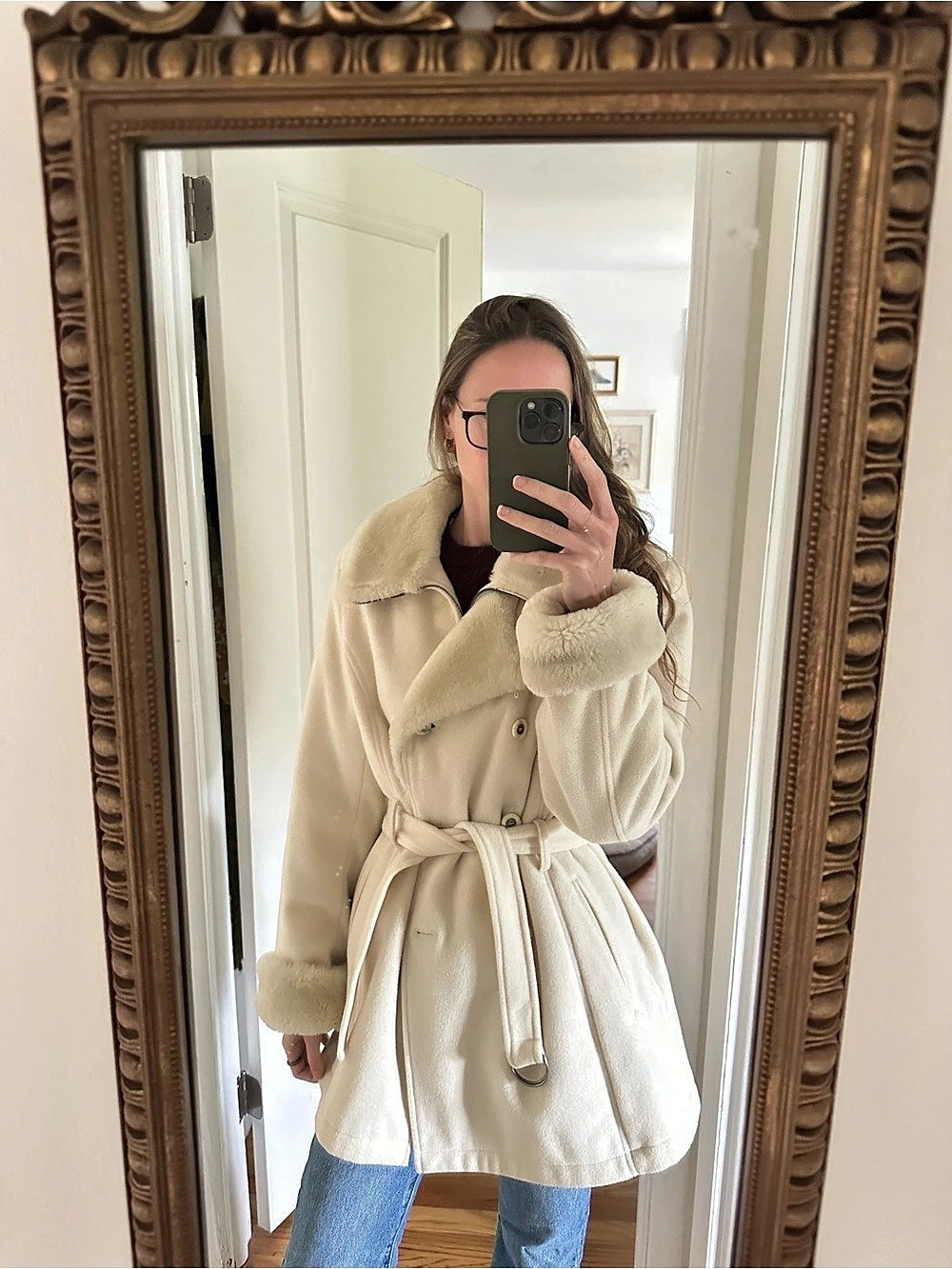 Braefair Cream Wool with Faux Fur Trim Coat Size 12